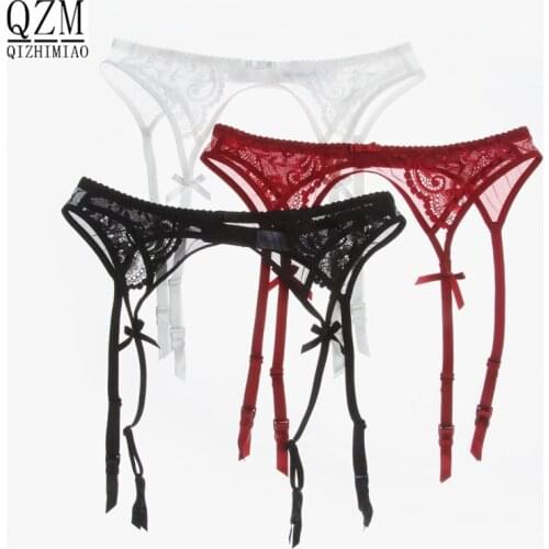 QIZHIMIAO palace Jacquard sexy lace garter transparent perspective red color