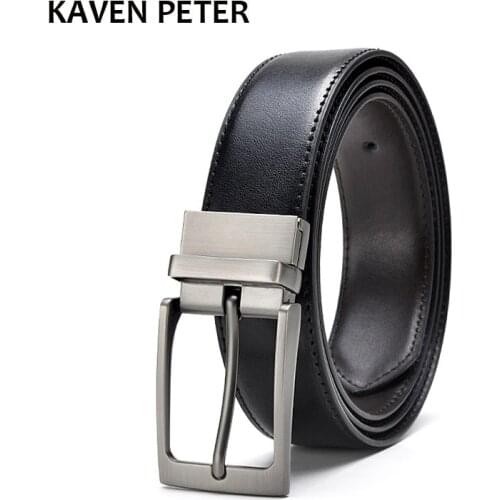 Men Reversible Buckle Belts Mens Leather Handmade Belt Hot Fashion Cowhide Leather Men Belt Black Dark Brown Color