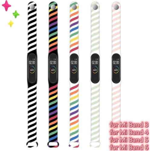 For Xiaomi Mi Band 6 5 4 3 Strap Silicone Printed Belt Twist Rainbow Pattern Xiaomi 3 4 Bracelet Smart Sports Fitness Wristband