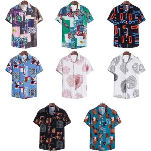 Mens new floral shirt, ethnic style linen short-sleeved shirt shirts for men hemp shirt