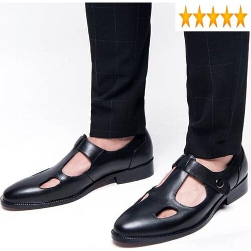 Summer New 2021 Mens Comfortable Hollow Out Genuine Gladiator Sandals Pointed Toe Breathable Walk Leather Shoes