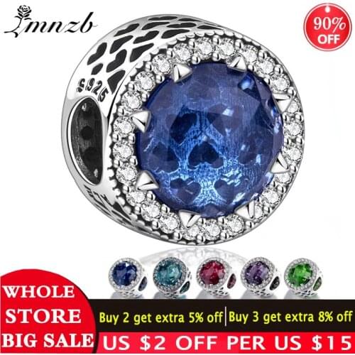 LMNZB 100% Real 925 Sterling Silver 7 Colors Crystal Radiant Beads Charms Fit Women Charm Bracelet Authentic Jewelry Gift LC67