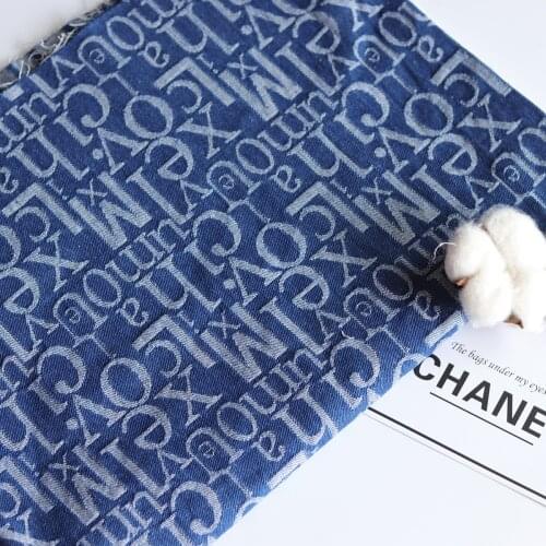 Thick Cotton Autumn Winter Alphabet Jacquard Jeans Fabric After Washed Medium Indigo Blue Denim Telas Sewing Coat Pants 50X150cm