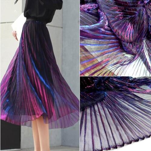 Evening Dress Fabric Party Gown Flashing Rridescence Pleated Magic Color Wedding Cosplay Material