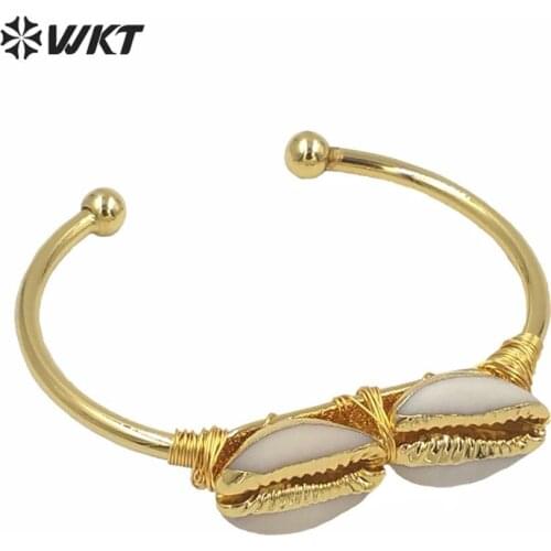 WT-B487 new arrival! natural cowrie cuff Bangle full gold trim metal dipped handmade cowrie shell Bracelet Charm Jewelry