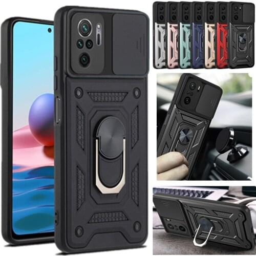 Armor Slide Camera Lens Protection Case for Xiaomi X4 Redmi 10 Note 10 9 8 Pro Poco F3 M3 X3 NFC Mi 11 I Lite Ring Holder Cover
