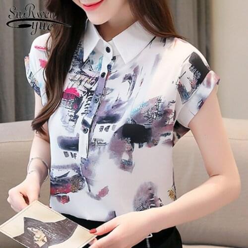 Ladies Printed Blouse Fashion Summer Chiffon Blouse New Short Sleeve Women Tops and Blosue Blusas Mujer De Moda 2020 4770 50