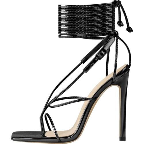 Richealnana Womens Metallic Slingback High Heels Square Split Toe Ankle Coil Strap Designer Fashion Sandals Big Size US5~US15