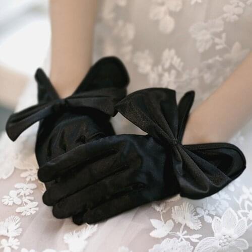 2021 Women Fashion Gloves Short Lap Ding Elastic Retro Large Bow Gloves Satin Comfortable Birthday Party Dress Accessories