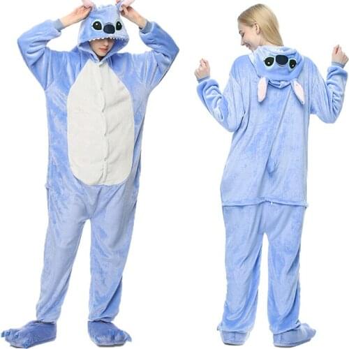 Stitch pyjamas women winter warm flannel cartoon animal pajamas sets cute adults sleepwear nightie onesie