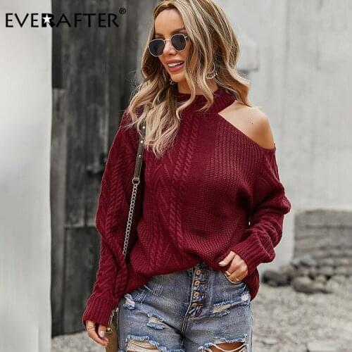 EVERAFTER Loose Womens Sweater Autumn Winter Casual O-neck Split Pullover Solid Office Lady Long Sleeve Fashion Knitted Sweater