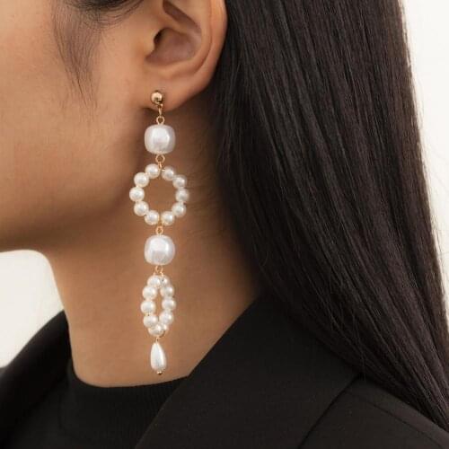 1 Pair of Earrings Women Long Tassel Earrings Multi-shaped Imitation Pearls Jewelry Vintage Long Tassel Earrings Dangle Earring