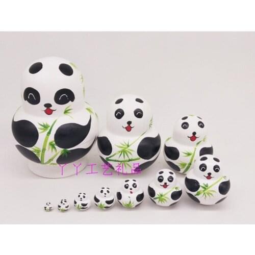 10pcs/Set Basswood Panda Matryoshka Dolls Handmade Painting Russian Nesting Dolls Toys Cute Panda Russian Dolls Children Gift