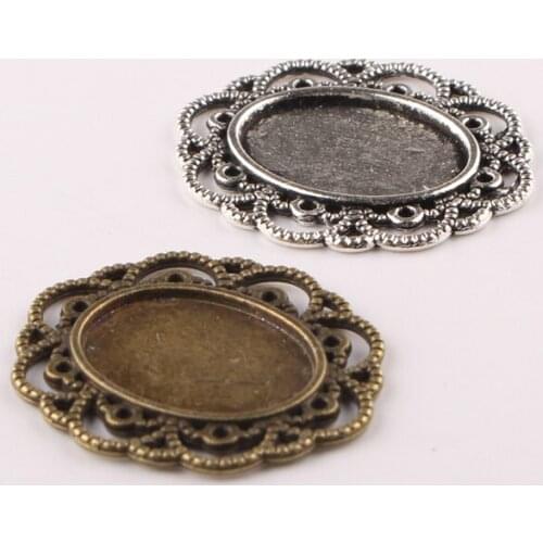 Reidgaller 10pcs fit 13*18mm oval blank filigree cabochon settings diy jewelry base findings antique bronze+silver