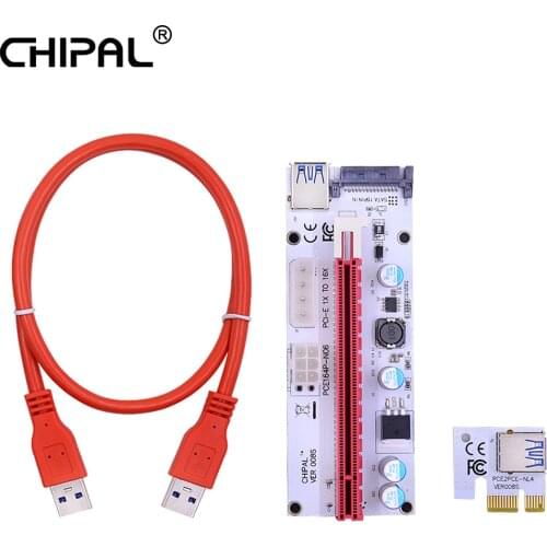 100PCS CHIPAL 008S PCI-E Riser Card PCIE 1X to 16X Adapter 0.6M 1M USB 3.0 Cable 4Pin 6Pin 15Pin Power LED for GPU Graphics Card