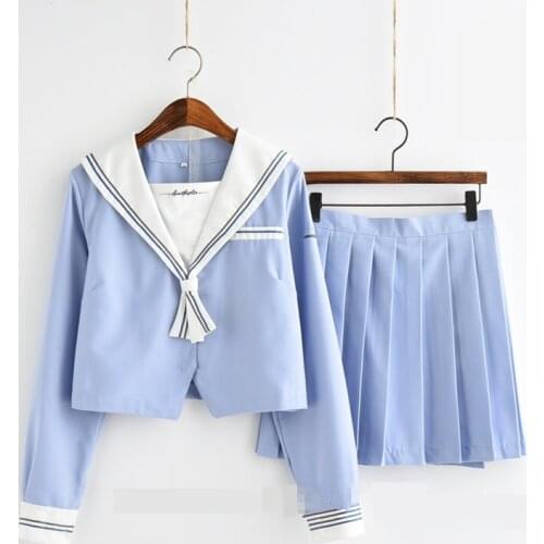 2019 Autumn Japanese Uniforms Navy Sailor Suit For Women Kansai Students Long Sleeve Costume School Uniform For Girls