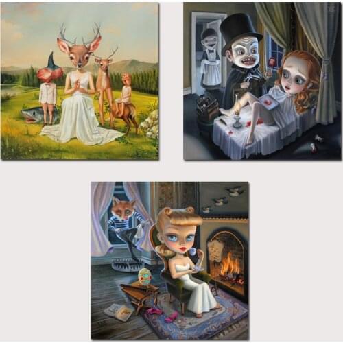 Mark Ryden Brown Fox 1 Panel Abstract Wall Art Oil Painting Poster Canvas Painting Print Pictures for Living Room Home Decor