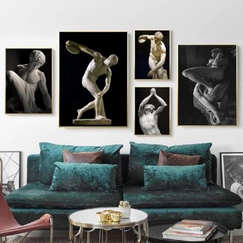 Black and White Discobolus Sculpture Art Posters And Prints Wall Art Canvas Paintings Decorative Pictures Living Room Home Decor