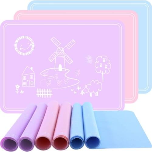 Children Table Mat Waterproof Non-slip Baby Care Feeding Cushion Food Grade Silicone Placemat Cartoon Pattern Table Decor Pads