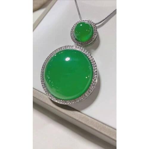 Designer New 925 Silver Deluxe Egg Face Pendant Green Chalcedony free shipping