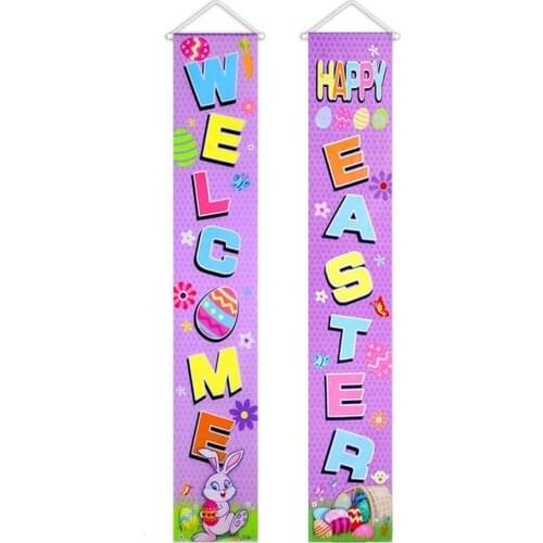 Welcome Easter Banner Home Wall Door Decor Flag Porch Sign Holiday Decoration 180x30cm Polyester Cloth Couplet