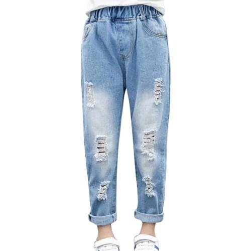 Jeans For Girl Big Hole Girl Child Jeans Spring Autumn Childrens Jeans Casual Style Childrens Clothing 6 8 10 12 14