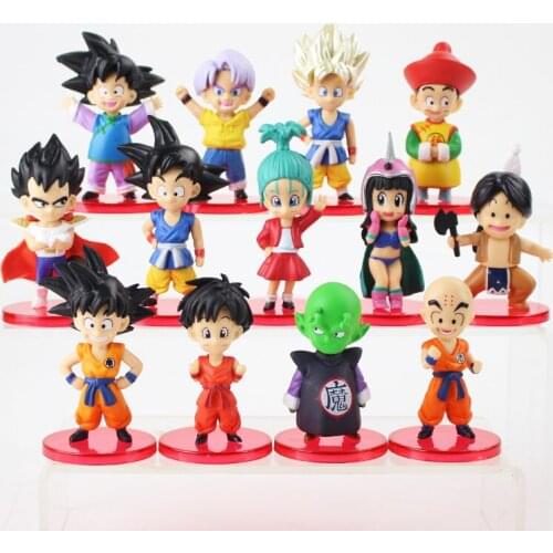 5-6cm 13pcs/Lot Dragon Ball Z Chichi Childhood Kuririn Son Goku Vegeta Trunks Super Saiya PVC Action Figure Toys Model Doll Gift