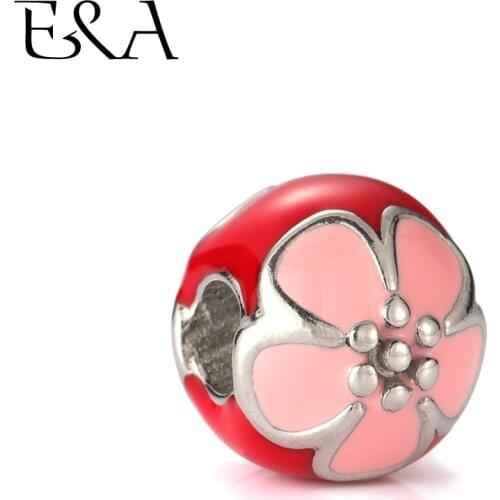Enamel Beads Painted Flower Stainless Steel Hole 4mm for Women Bracelet Charms Making Metal European Bead DIY Jewelry Findings