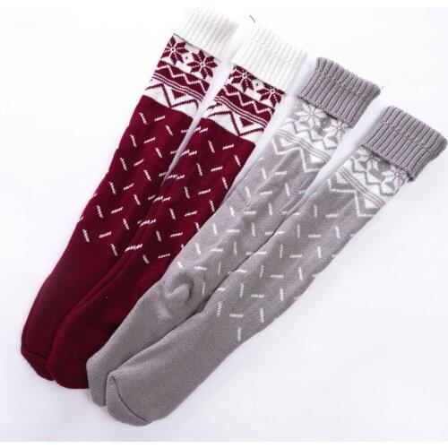 Animal Elk Thick Long Knit Over Knee Women Comfortable Christmas Thigh High Print Deer Socks