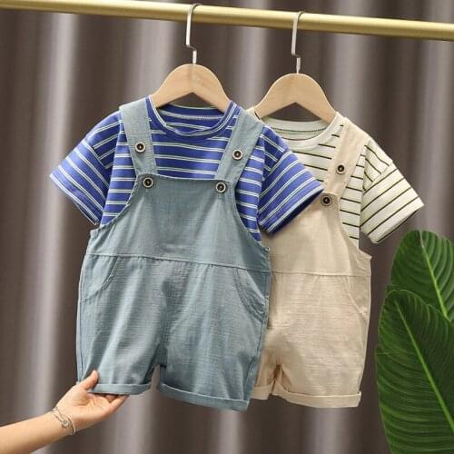 2021 Summer Children Baby Boy Girls Clothes Infant Cartoon Short Sleeve T-Shirt Overalls 2Pcs/set Toddler Clothing Kids Suits