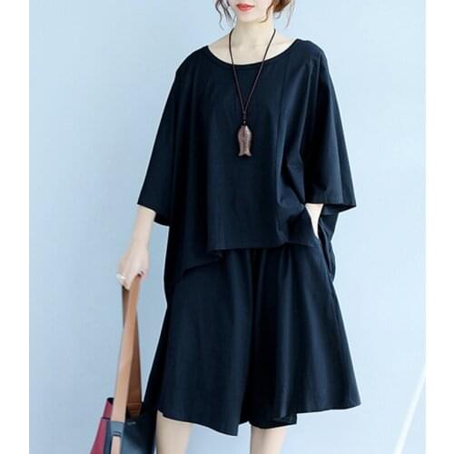 2 Piece Sets Womens Cotton And Linen Outfits Short Sleeve O-Neck Tops+ Loose Shorts Pants 2020 Summer Casual Two Piece Set 11407