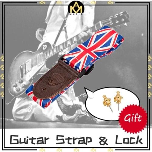 Guitar Strap & Lock Kit W/ Printing Nylon Guitar Belts PU End & Security Straplocks Buttons Strap Retainer System