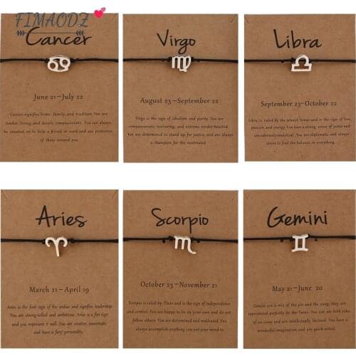 FIMAODZ Fashion Zodiac 12 Constellation Bracelet With Letter Card Leo Libra Virgo Taurus Sign Charm Chain Adjustable For Women