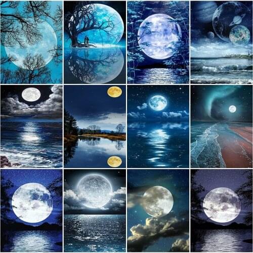 MomoArt DIY Diamond Embroidery Moon Picture Of Rhinestone Diamond Painting Scenic Cross Stitch Mosaic Full Square Decor For Home