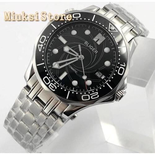 BLIGER 41mm new mens top luxury mechanical watch sapphire glass ceramic bezel black dial luminous mens automatic watch