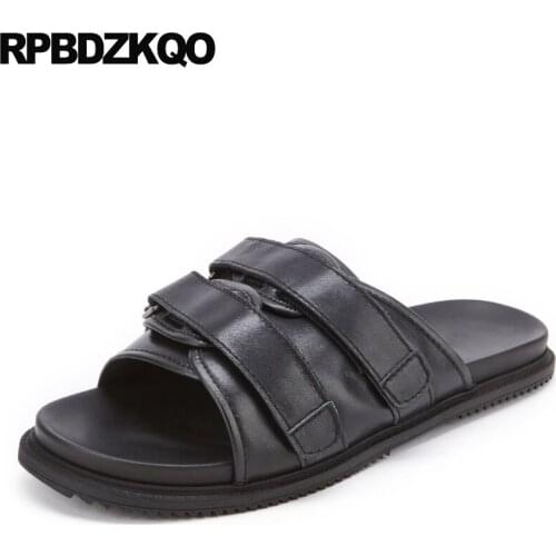 Outdoor Slip On Slides 2018 Slippers Sandals Casual Summer Black Designer Shoes Men High Quality Luxury Genuine Leather Soft