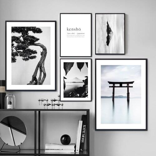 Black White Landscape Nordic Poster Wall Art Dancing on Ocean Canvas Painting Print Pictures Home Decoration for Living Room