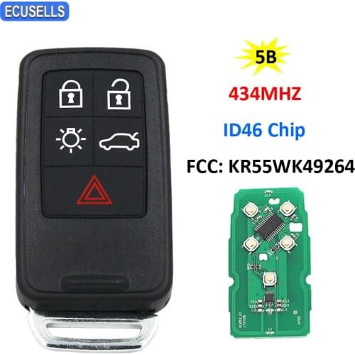 New Replacement 5 Button Remote Key Smart Car Key Fob KYDZ 434Mhz ID46 Chip for Volvo XC60 S60 S60L V40 V60 S80 XC70 Uncut Blade