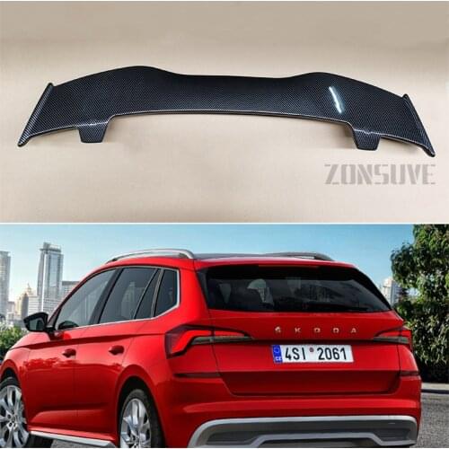 Use For Skoda Kamiq 2019-2021 Spoiler ABS Plastic Carbon Fiber Look Hatchback Roof Rear Wing Body Kit Accessories