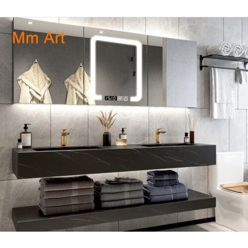 Rock stone modern style double sink bathroom vanity
