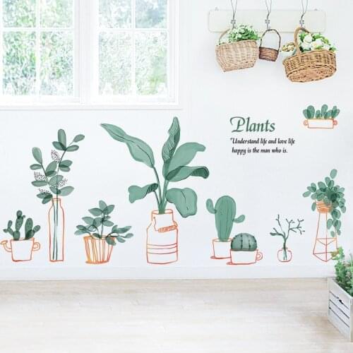 Garden Plant Bonsai Wall Stickers for Living Room Bedroom Porch Kitchen Home Decor DIY Vinyl Self-adhesive Wall Decals Mural