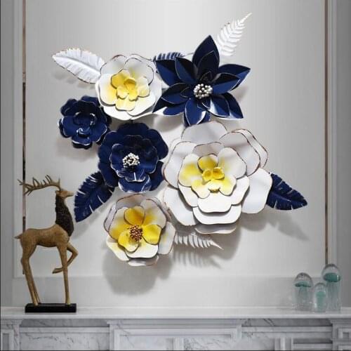 Modern Luxury Wrought Iron Wall Hanging Simulation Flower Decoration Home Livingroom Wall Mural Crafts Hotel Porch Wall Sticker