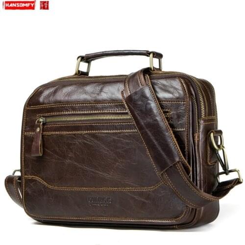 Genuine Leather Mens Handbag Male Business Shoulder Messenger Bag European and American Wind Crossbody Bags First Layer Cowhide