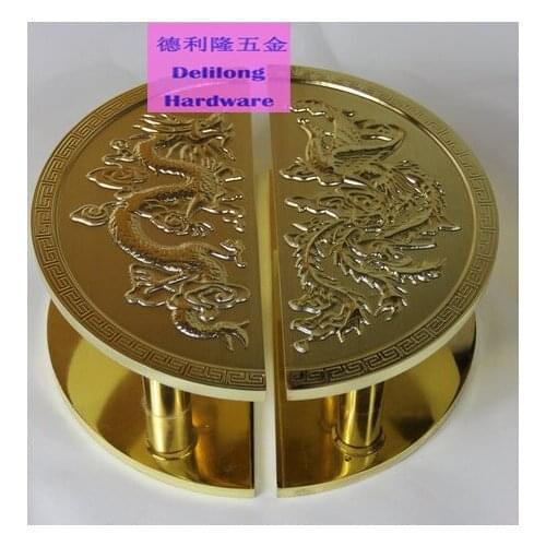 Dragon Phoenix carving patterns luxury brass color door handles 300mm semi circular glass door/wooden door handles