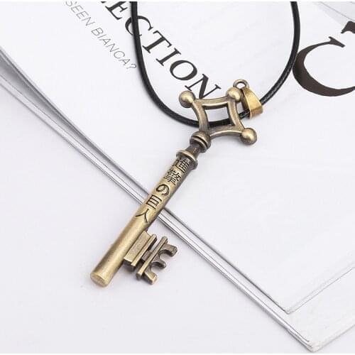 Vintage Anime Attack-On-Titan Eren Key Shingeki No-Kyojin Necklace Rope Chain Pendant Necklace For Men Women Cosplay Jewelry