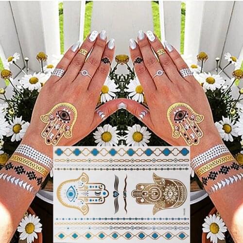 Flash Tattoo Metallic Temporary Gold Henna Transfer Sticker Body Art
