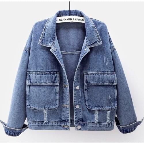 Harajuku Denim Short Jacket Women Clothes 2021 Spring Autumn Vintage Big Pocket Solid Student Loose Jeans Coat Female Tide G649