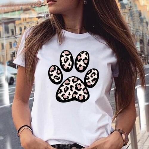 Women T-shirts Leopard New Style Dog Paw Cartoon Animal Pet 90s Summer Graphic Print Female Stylish T Top Shirt Girl Tee T-Shirt