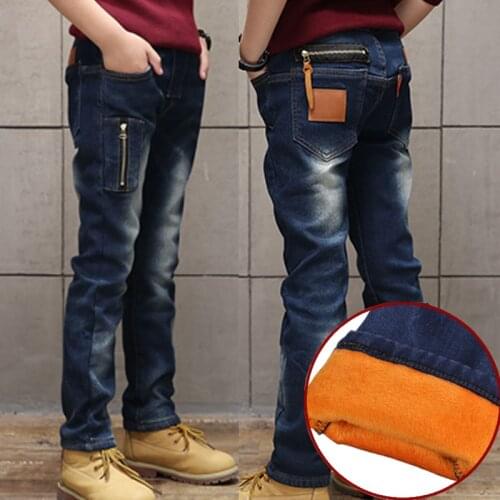 2021 Winter Childrens Clothes Boys Jeans Casual Slim Thicken Fleece Denim Baby Boy Jeans For Boys Big Kids Jean Long Trousers