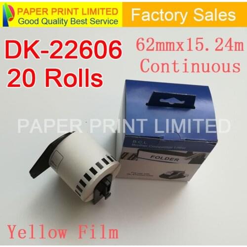 20 Refill Rolls Compatible DK-22606 Label Yellow Film Coated 62mm*15.24M Continuous Compatible for Brother Label Printer DK-2606
